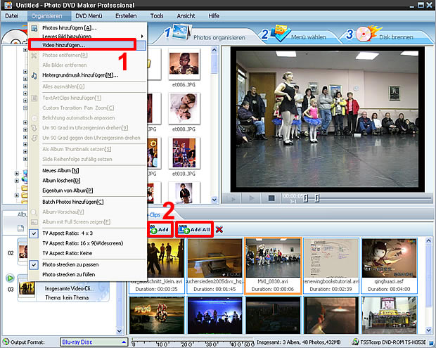 Photo DVD Maker kann Video Clips zur Foto DVD Flash hinzufügen