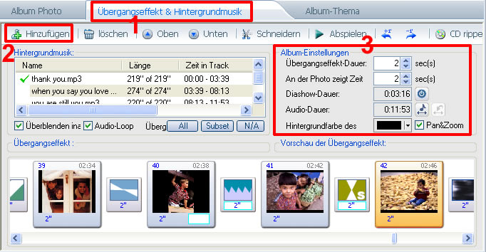 Sie können mit Photo DVD Maker Musik hinzufügen und bearbeiten