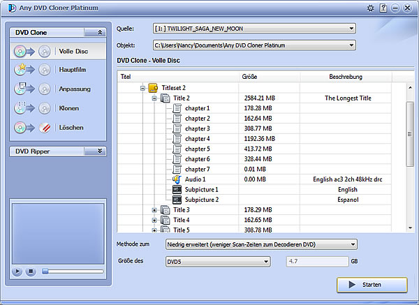 Any DVD Cloner Screenshot 1 - DVD öffnen