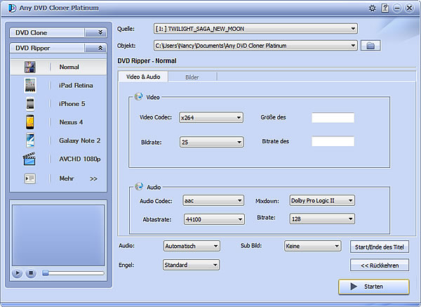 Any DVD Cloner Screenshot 3 - DVD Kopieren Opitonen