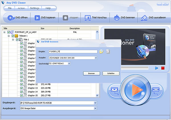 Any DVD Cloner Screenshot 3: DVD brennen