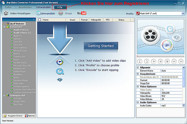 Any Video Converter Pro. kann DVD rippen und Videos auf iPod, iPhone, Zune und Handys umwandeln.