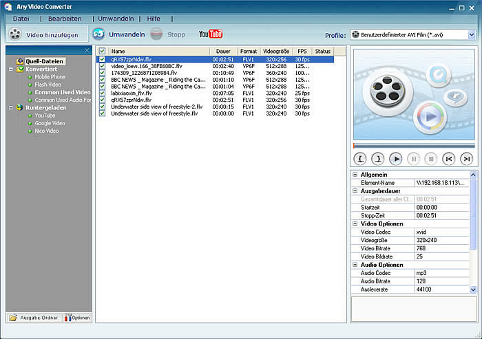 Der Free FLV Converter kann FLV Videos umwandeln.