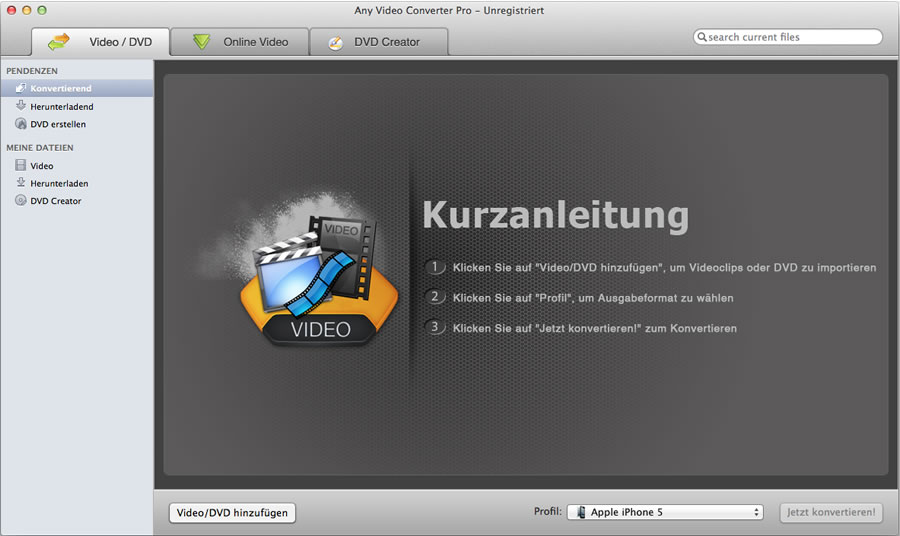 Any Video Converter for Mac konvertiert Videos für iPod, iPHone, Zune, Handys
