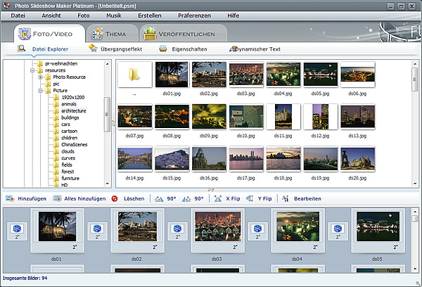Fotos und FLV Videos zur Diashow hinzufügen