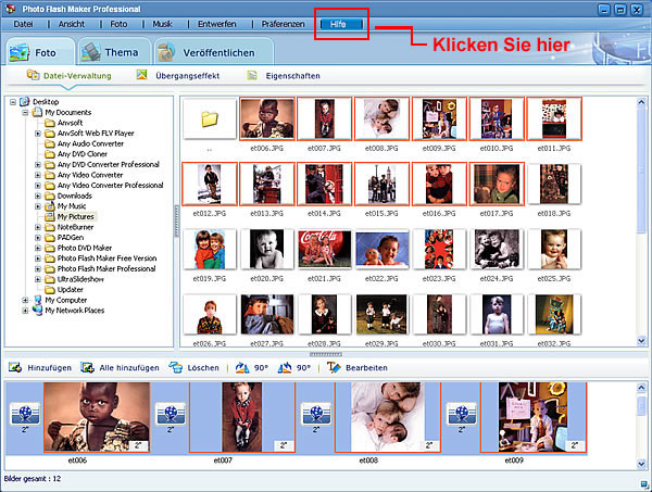 Mit der registrierten Photo Flash Maker können Sie Diashows an TV, Computer und iPod, iPhone, Handys anschauen.