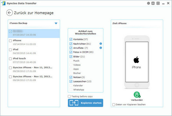 iPad mit Syncios Data Transfer wiederherstellen