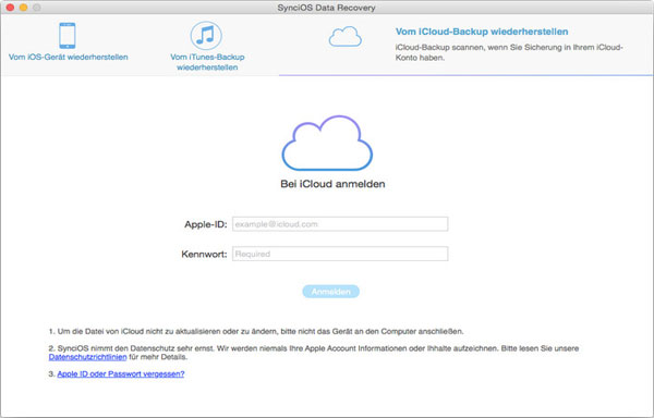 Bei iCloud anmelden