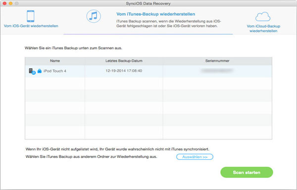 Liste der iTunes Backups