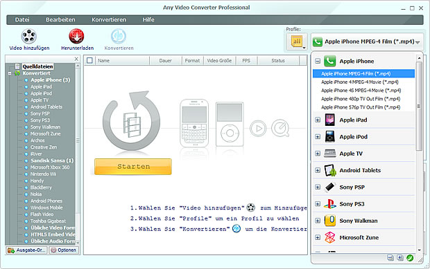 Any Video Converter kann Videos nach iPhone umwandeln