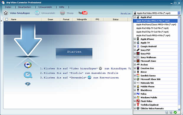 Any Video Converter kann Videos nach iPod umwandeln