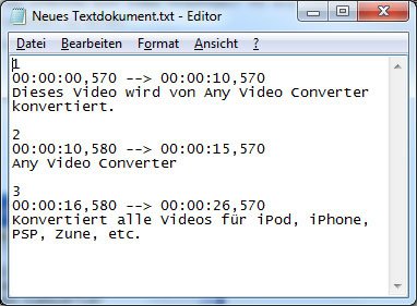 Benutzen Sie Notepad zum Erstellen SRT Untertitel