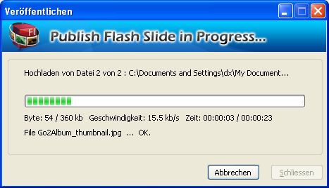 Photo Slideshow Maker kann die Foto Flash Diashow auf Website hochladen und teilen